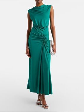 Simkhai Acacia Elegant Sleeveless Emerald Green Ruched Jersey Gown